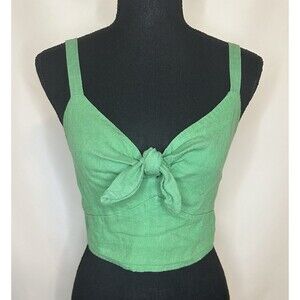 UNIVERSAL THREAD Kelly Green Tie Front Linen Blend Crop Tank Women's XS